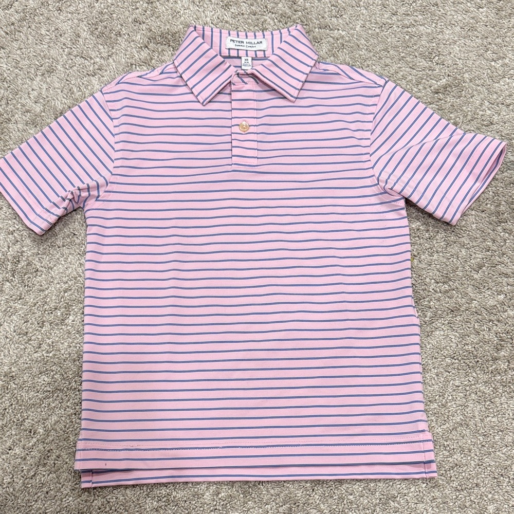 Peter Millar Pink Striped Boys Polo. Size XS (5-6) Like New.